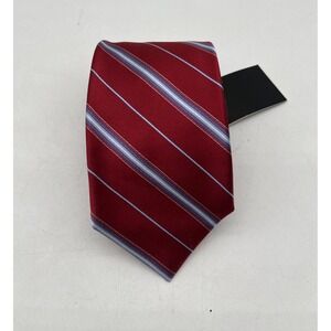 NWT Jos A Bank Signature Platinum Collection Tie Red Stripe Silk Cotton 59"X3.5"